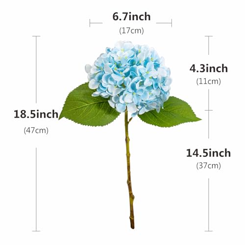 5 Pcs Hydrangea Artificial Flowers, Faux Silk Hydrangea with Stems, Fake Flowers for Wedding Bouquet Kitchen Home Office Party Tables Vase Outdoor Decor (Light Blue, 18.5 Inches) - color: Light-blue