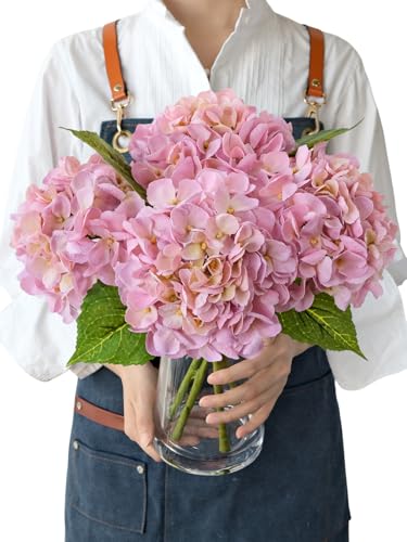 JINWOE Light Pink Real Touch Artificial Hydrangeas, 4PCS 21" Latex Lifelike Hydrangea Artificial Flowers for Decoration, Faux Vintage Silk Fake Flowers for Centerpieces Tables Party Outdoor Home - color: Light Pink