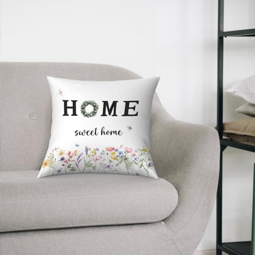 Fokongna Sweet Home Colorful Butterfly Floral Pillowcase 18 x 18 Inches Covers Cottagecore Wildflower Botanical Butterfly Moth Decorative Lumbar Pillow Covers for Home Bedroom Sofa Couch - color: Floral Pillow