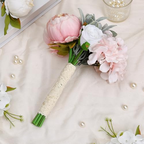 Dusty Pink Pre-Made Bridesmaids Bouquets Set of 6-7 inch Small Rustic Aritificial Flower Bouquet for Wedding Marriage Proposal Decor - color: Dusty Pink, size: Set of 6 Bouquets