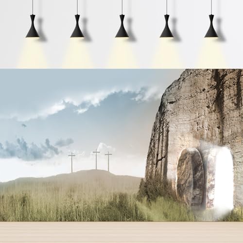 Jesus Christ Cross Backdrop Three Crosses On Mountain Photography Background Sepulcher Lord Pray Christmas Easter Backdrop Jesus Crucifixion Religious Belief Church Event Easter Background 5x3ft - color: Light Blue, size: 5x3ft
