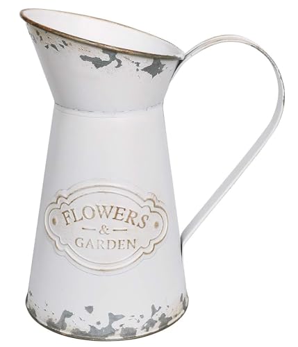 Yoillione White Metal Flower Vase, Vintage Farmhouse Decorative Jug Pitcher, French Rustic for Tabletop Home Kitchen Decor - color: White Jug, size: Small