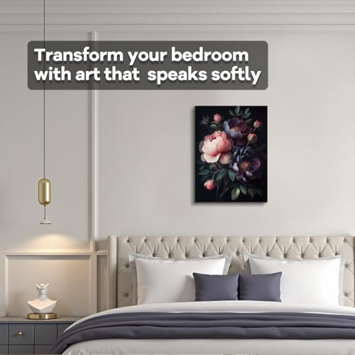 WOXZQ Peony Bouquet Wall Art, pink plum peonies, romantic wall decor, laminated paper unframed canvas print, floral poster artwork, for bedroom living room gift, 12x15 inch - color: Dark Peony Elegance