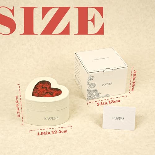 Rosaura Heart-Shaped Preserved Roses Gift Box - Real Forever Flowers for Christmas, Birthday, Valentine's & Mother's Day (red, 7 roses) - color: red, size: 7 roses