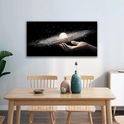 Modern Science Fiction Wall Art The Universe In Hand Abstract Art Wall Decor Canvas Wall Art For Bedroom Living Room Apartment Office Bathroom 20x40 Inch Home Wall Decor - color: White Black, size: 40"L x 20"W