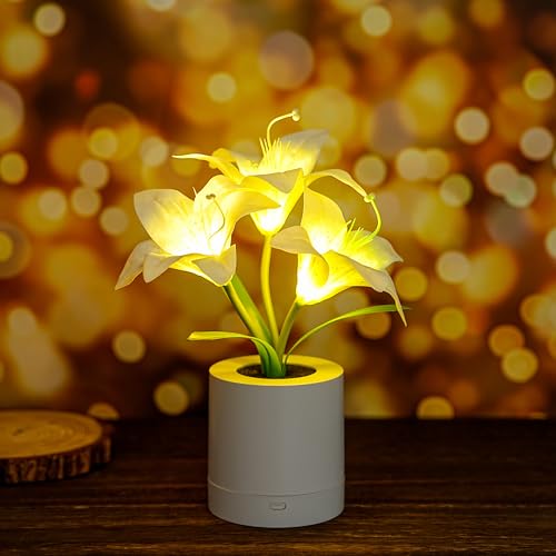 WSYEAR Birthday Gifts for Women-Fake White Lily Artificial Flower Lamp Night Light for Wedding Christmas Party Decor Home Hotel Office Garden Craft Art Decor - color: White Lily