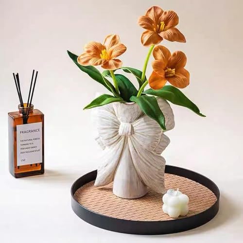 Bow Vase,Small White Ceramic Bow Flower Vase for Home Decor,Boho Style Unique Vases for Flowers,Small Cute Wabi Sabi Vases for Living Room Décor - color: Bow Vase