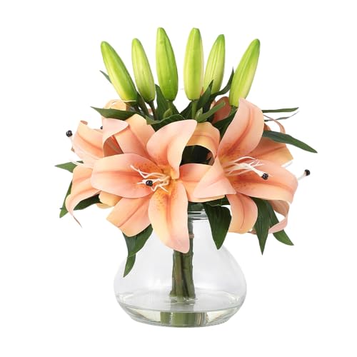 GarveeHome Artificial Lily Flower, Faux Lily Flowers Stems for Vase, Silk Fake Flowers for Home Table Office Wedding Party Decor (Orange) - color: Tiger Lily , Orange