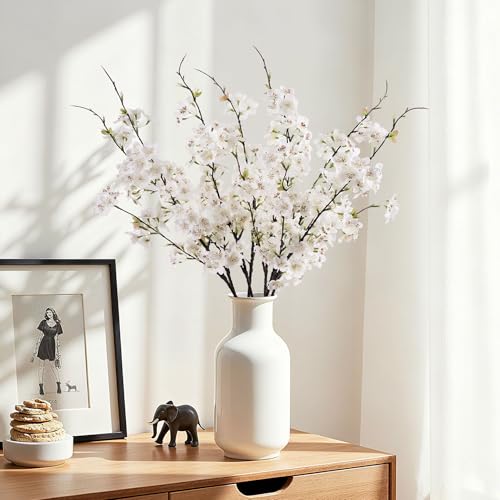 Artificial Cherry Blossom Branches 27.6In Silk Cherry Blossom Branches 8PCS Long Stem Artificial Flowers for Tall Vase, for Home Decorate, Weddings Decorate, Parties & Festival Gifts (White) - color: 8pcs White