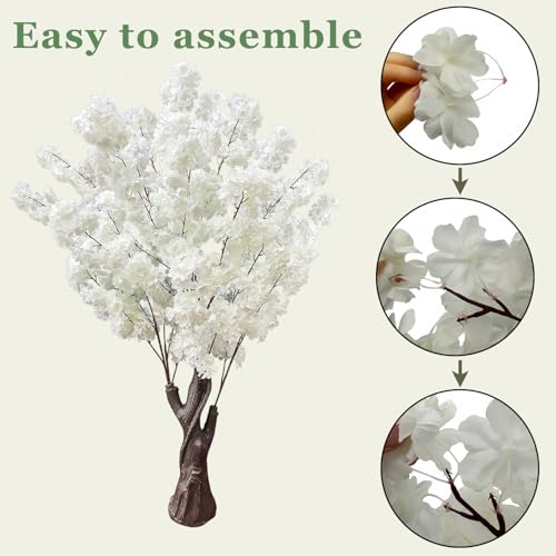 Artificial Cherry Blossom Tree, 4.3FT White Faux Cherry Blossom Tree for Home, Wedding & Party Decoration, Indoor & Outdoor - color: White