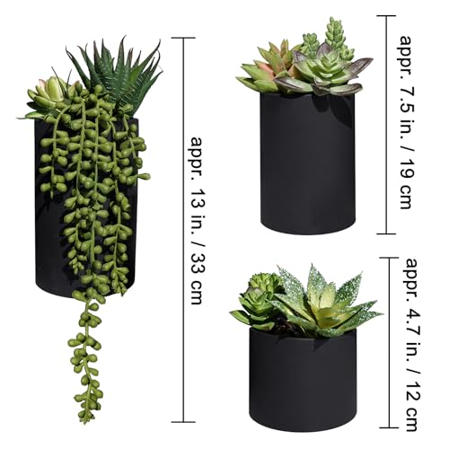 Winlyn Set of 3 Artificial Plants Decor Greenery Fake Succulents Indoor Potted Fake Plant with Black Planter for Farmhouse Room Bathroom Bedroom Kitchen Office Table Desk Decor - color: Black Planter Pots