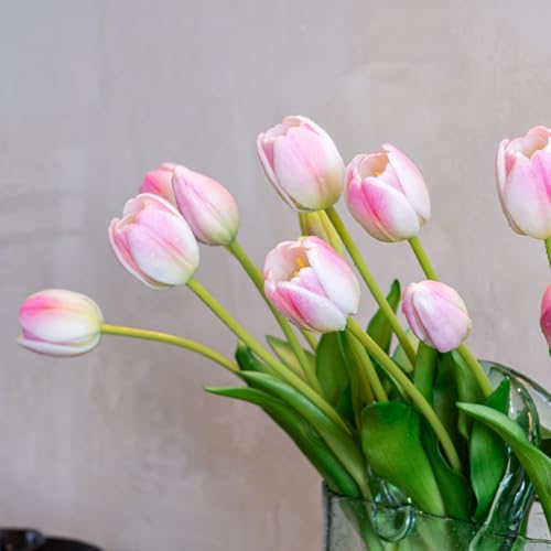 Artificial Tulips Flowers,Soft Touch Latex Bouquet, Fake Tulips,Spring Wedding Home Room Table Centerpiece Decor - color: 15pcs Peach Pink(no Vase)