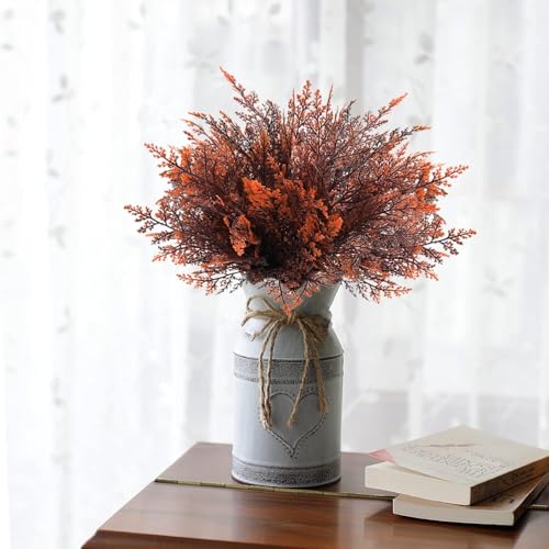 Artificial Ferns Shrubs Bushes, Faux Fern Leaves Plastic Plants Fake Boston Grass for Wedding Bouquet Indoor Outdoor Home Garden Verandah Kitchen Table Centerpieces Arrangements Decoration Red 8 Pack - color: Boston Fern - Red - 8 Pack