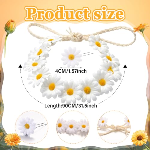 Boao 12 Pcs Daisy Headband Set for Women Girls, 2 Boho Hippie Flower Crown with 10 Daisy Hair Clips, Floral Hair Accessories for Music Festival Wedding Party Fairy Photoshoot - color: White