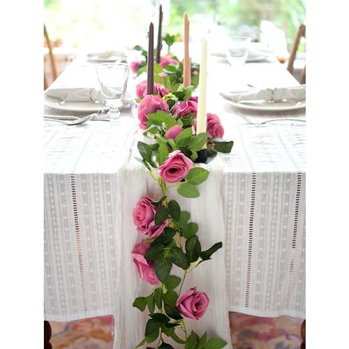 FiveSeasonStuff 29 Ft 4 Pack Rose Silk Flower Garland Artificial Flowers Decoration Hanging Floral Décor for Wedding Baby Shower Birthday Party Garden (Fuchsia) - color: Fuchsia