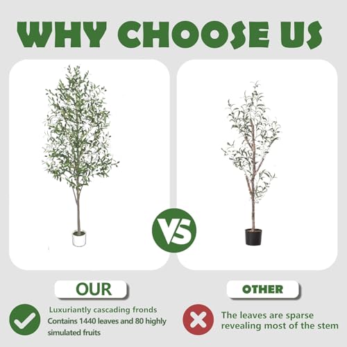 Artificial Olive Tree with White Pot,6FT high, Fake Tree containing 1440 Dense Leaves and 80 Highly Simulated Olive Fruits, Suitable for Home Office Living Room Floor Decoration - color: A