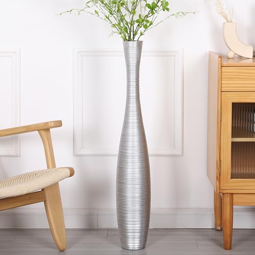 Leewadee Decorative Tall Floor Vase for Living Room Decor, 34 inches, Silver, Resin - color: Silver, size: 34 inches
