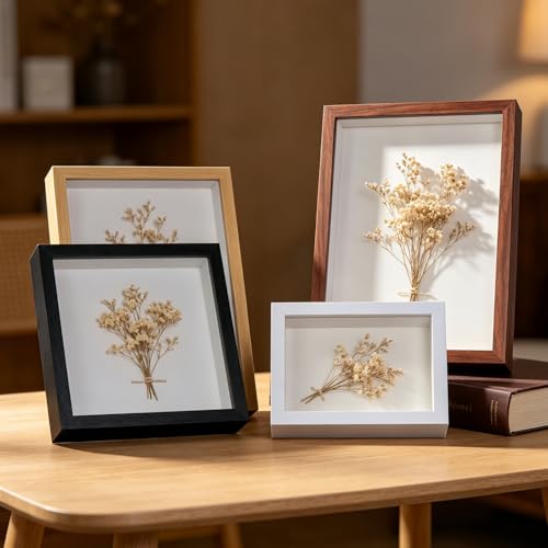 4x6 Shadow Box -2Pack Walnut Color Wooden Deep Picture Frame with Shatter-Resistant Panel for Wall Decor | 3D Display Case for Flowers, Photos and Crafts | Easy to Open & Ready to Hang Gift Idea - color: Walnut Color, size: 2Pcs 4x6in