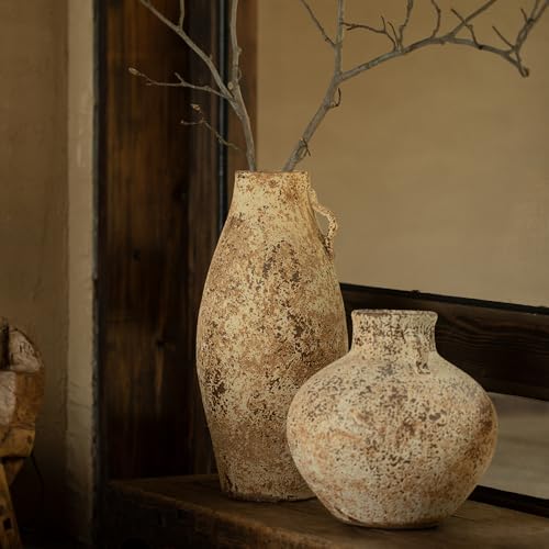 Ceramic Rustic Farmhouse Vase,Extra Large Terra Cotta Vase, Huge Pottery Decorative Flower Vases for Living Room Entryway Table Centerpiece Decor(19.6'' X 8.7'' x 8.7'')(Bottle) - color: Bottle