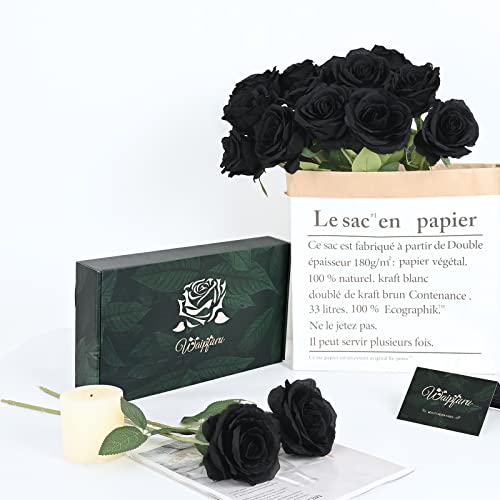 Waipfaru 12 Pcs Artificial Flowers Fake Silk Black Roses Bulk, Faux Real Touch Roses Bouquet with Long Stem for Wedding Party Home Decor (Black) - color: A-black, size: 12 Pcs