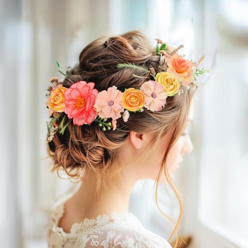ATTGREAT Fake Flower Heads Mini Silk Flowrs Bulk Small Flower 3D Loose Faux Daisy Rose Sunflowers Plum Blossoms Craft for Wedding Party Cake Baby Shower Home Decor, 110Pcs(Orange) - color: Orange