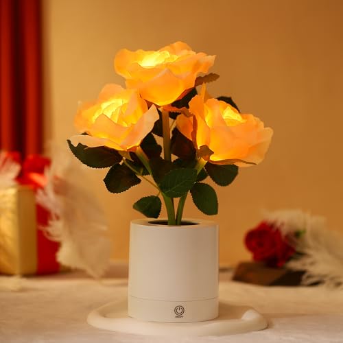 WSYEAR Forever Yellow Rose Flower Lamp Touch Lamp Mothers Day Christmas Valentines Day Birthday Gifts for Women Her Wife Girlfriend Daughter, Decor for Bedroom - color: YELLOW ROSE