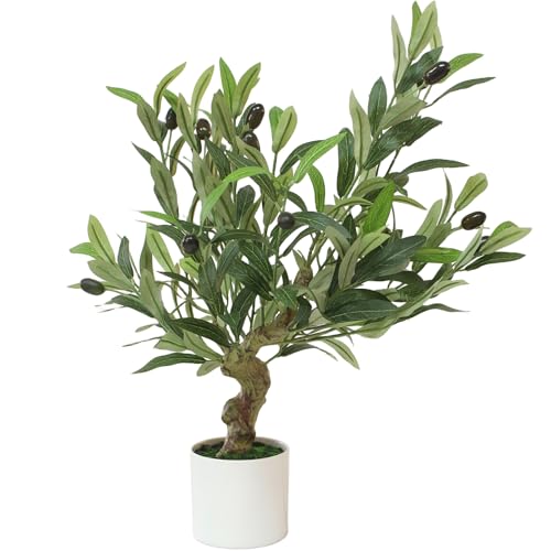 Fake Olive Tree with Pot Indoor, 21" Artificial Olive Tree Stems Potted Greenery Tabletop Faux Green Plants in Pot for Office Bedroom Bathroom Kitchen Living Room Home Decor - color: 21in