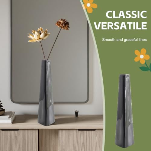 7 Inch Black Ceramic Vase, Modern Minimalist Tapered Triangle Bud Vase, Single Stem Floral Arrangement Holder Tabletop Vase for Home Office Wedding Decor