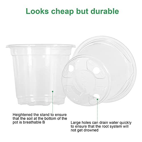 MIXC Clear Plant Nursery Pots with Humidity Dome 4" Soft Transparent Plastic Gardening Pot Planting Containers Cups Planter Small Starter Seed Starting Trays for Seedling with 10pcs Plant Labels - color: Transparent, size: 4 Inch-with Lid