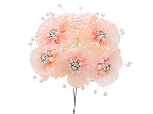 72PC Artificial Organza Flower Rhinestone Pick for Home Craft Decor DIY Wedding Bridal Veil Headband Dress Cake Topper Embellishment Scrapbook Favor Corsage Floral Bouquet Arrangement (Blush) - color: Blush