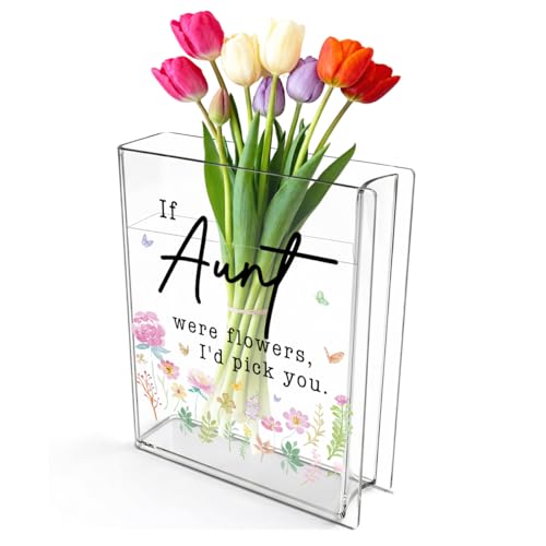 Aunt Book Flower Vase Mothers Day Birthday Thank You Gifts for Aunt from Niece Nephew If Aunt were Flowers I'd Pick You Cute Acrylic Book Shaped Vase Decor for Home Office Table Shelf Vase 3802 - style: Art Deco