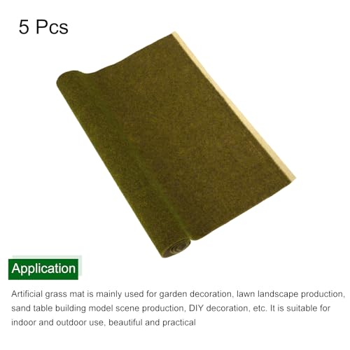 MECCANIXITY 5pcs Artificial Model Grass Mat 14" x 20"(35cm x 50cm) Olive Green Small Realistic Fake Turf for Garden Lawn Decoration Model - color: Olive Green