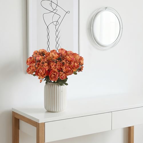 Orange Ranunculus Artificial Flowers 5 Bouquets Fake Silk Mini Ranunculus 15PCS Realistic Faux Peonies Spring Flowers for DIY Wedding Bride Shower Centerpiece Home Vase Filler Decoration (Orange) - color: Orange