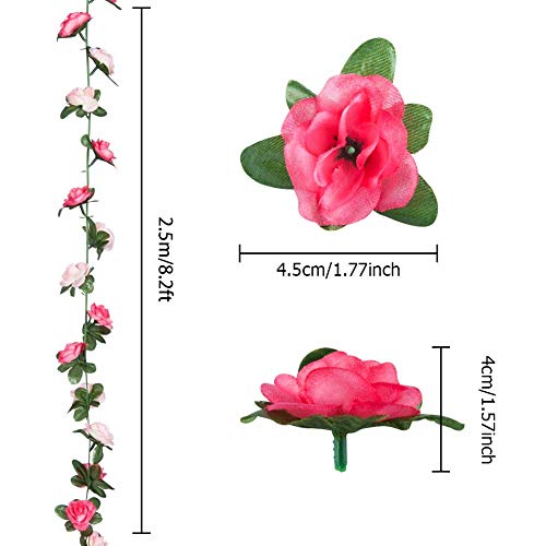 Miracliy 8Pcs 66FT Pink Flower Garland, Blue and White Artificial Rose Floral Vines Fake Hanging Spring Flower Garland for Wall Backdrop Wedding Arch Tea Party Door Mantle Decoration - color: Pink&blue-8pcs