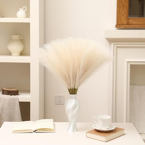 Wertuirk Faux Beige Pampas Grass - 30pcs 24 Inch Boho Home Decor, Artificial pompas Floral, Small Fake Pompous Grass for Table Centerpieces, Wedding and Baby Shower Decorations (Beige, 30 Pieces) - color: Beige, size: 30 Pieces