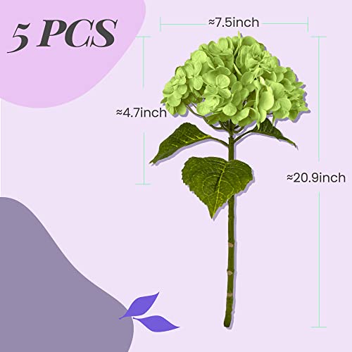 Yatim 21In Bottle Green Artificial Hydrangea Flowers 5 Pcs Real Touch 3D Print Latex Flowers for Wedding Centerpieces Bouquets DIY Floral Decor Home Decoration with Stems - color: Bottle Green