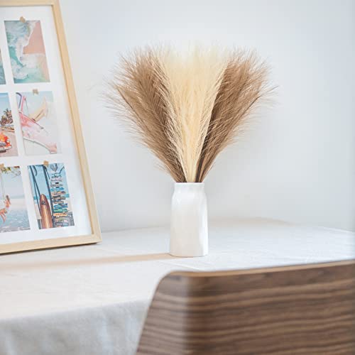 Faux Pampas Grass, 18"/45cm Artificial Pampas Grass Fluffy 6 Stem pompous Grass Flower Arrangement for Boho Home Wedding Decoration (Beige,Taupe) - color: Beige,taupe