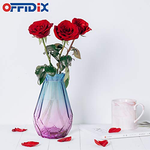 OFFIDIX Glass Vase Gradient Multicolor with Geometric Faceted Design Flower Vase for Weddings, Events, Decorating, Arrangements, Flowers, Office, or Home Decor - color: A-blue Purple Gradient