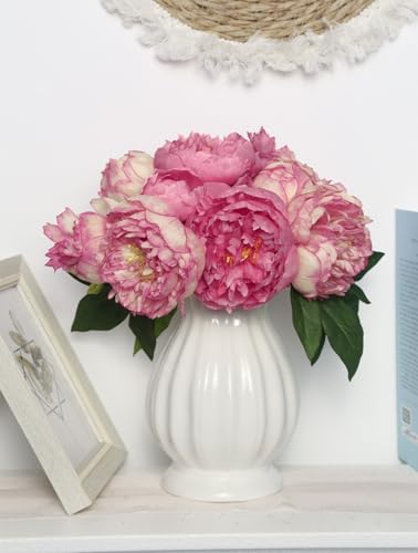 Dark Pink Peonies Silk Flowers 2 Bouquets Fake Peonies 14 Heads Faux Peony Flowers with Stems for Wedding Decoration Bride Bouquet Faux Flowers Crafts Floral Arrangement (Dark Pink) - color: Dark Pink