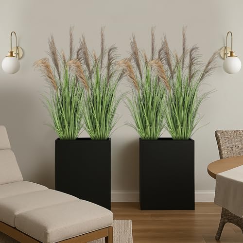 Jexine 2 Pcs Pampas Grass Potted Plants 4 ft Tall Artificial Grass Potted Artificial Greenery Floor Plants Tall in Pot for Housewarming Gift House Garden Bathroom Lobby Outdoor Decoration (Greeny) - color: Greeny, size: 4 ft