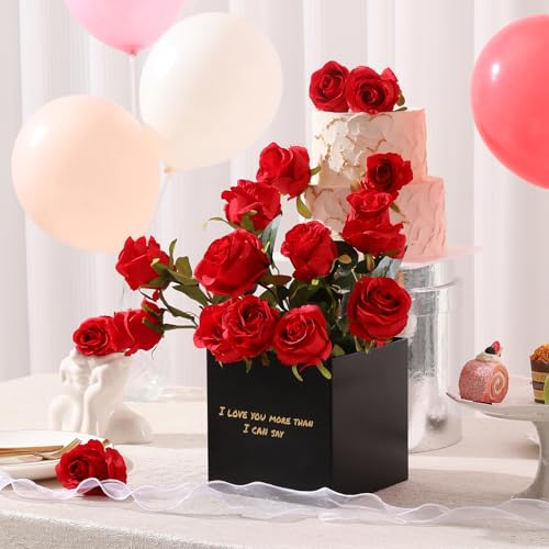 Tifuly 12 Pcs Red Roses Artificial Flowers,Realistic Long Stem Fake Silk Roses Bouquet for Party Home Wedding Centerpiece Office Decor - color: Red