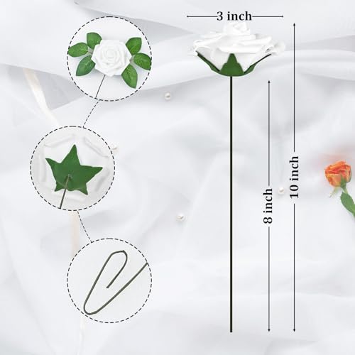 9 Pcs Artificial Flowers Fake Rose with Stems - White Real Touch Foam Roses for DIY Wedding Bouquet Bridal Shower Cake Toppers Centerpiece Table Valentines Day Supplies Decorations - color: White, size: 9Pcs