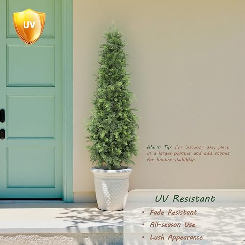 Bellacat 4ft UV Resistant Full Faux Cedar Tree with Soft Real Touch Leaves, 48in Lifelike Topiary Trees Artificial Outdoor, Fake Cypress Tree for Front Door Porch Patio Deck Home Decor, 2Pack - color: Green-2pack, size: 4ft