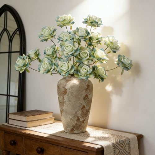 INXUGAO Artificial Flowers Fake Roses for Outdoor, 6Pcs 28" Long Stem Silk Roses for Wedding Indoor Outside Party Decor, Realistic Faux Bouquet for Tall Vase Planter (Green) - color: Rose-green 6 Pcs