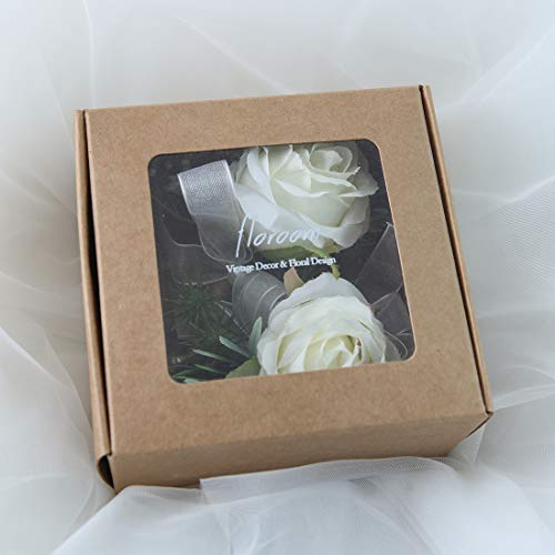 Floroom Ivory Rose Boutonnieres for Best Men Groom Groomsmen White Wedding Prom Set of 2 - color: 2 Boutonnieres