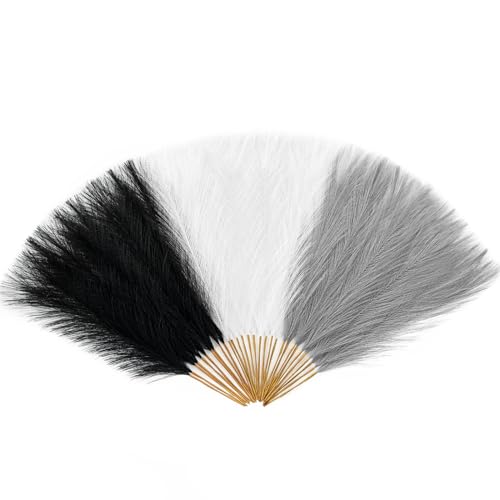 Alecono 30Pcs Pampas Grass Decor, 17" Black Pampas Grass Decor Flower Arrangement and Vase Filler for Boho Home Wedding Party Decoration(Black, White, Grey) - color: Black White and Grey, size: 30pcs