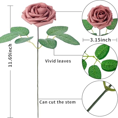 [25 PCS] Multi Pink Roses Artificial Flowers with Long Stem Real Touch Fake Foam Roses for Decoration DIY Wedding Bouquets Centerpieces Bridal Shower Mothers Day Party Flower Arrangements Home Decor - color: Multipink