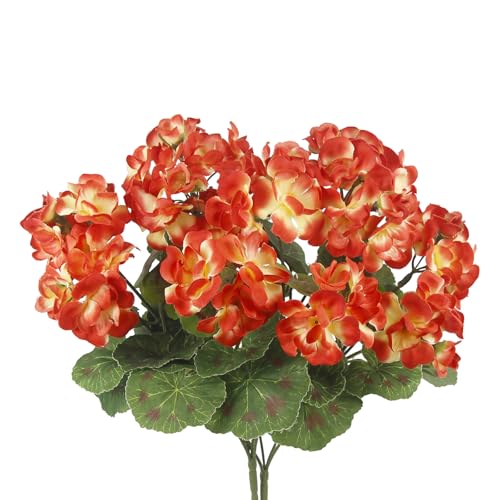 CISDUEO 2 Pcs Artificial Geranium Flowers for Outdoors Silk Geraniums Fall Flowers Orange Geranium Bush Faux Flowers for Outdoor Planter Decor Indoor Garden Porch Grave Cemetary Table Centerpiece - color: Orange