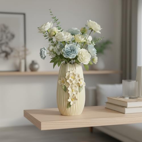 Yellow Ceramic Vase, 9 Inch Modern Centerpiece Vases Home Decor, Decorative Flower Vase for Pampas Grass, Kitchen, Fireplace, Living Room, Bathroom Decor - color: Yellow, size: 9 inch