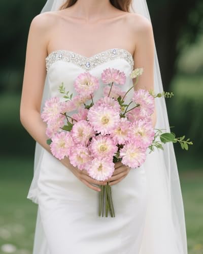 Coferset 6pcs Artificial Silk Mums Flowers Realistic Chrysanthemum Stems 22" Fake Gerbera Daisy for DIY Bouquet Centerpieces Floral Arrangements Vase Fillers Wedding Shower Decorations(Pink) - color: Pink